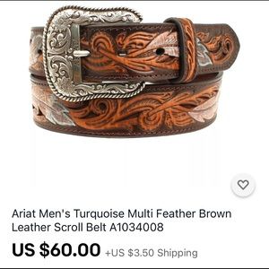 Ariat Turquoise Feather belt.